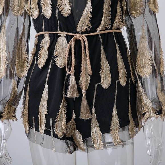 NEW! Black and Gold Sheer Romper - Picture 6 of 8